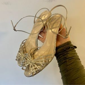 Kate Spade Silver Mini Kitten Heels Bow Details Strappy Size 9